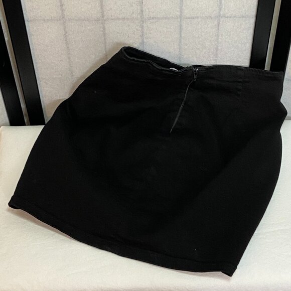 Windsor Denim Bodycon Stretchy Side Buckle & Slit Pencil Mini Skirt Black S - Picture 5 of 9